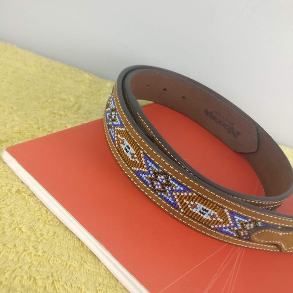 Navajo Western Aztec Beaded Leather Belt,Leather Upper Leather Lining 38 - Picture 2 of 11